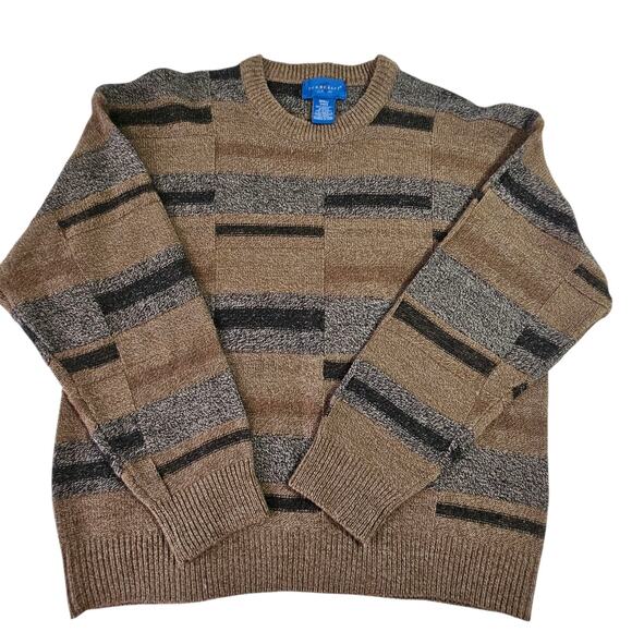 Vintage Towncraft Sweater Mens Small Geometric Crewneck Acrylic 90s Patchwork - Picture 1 of 5